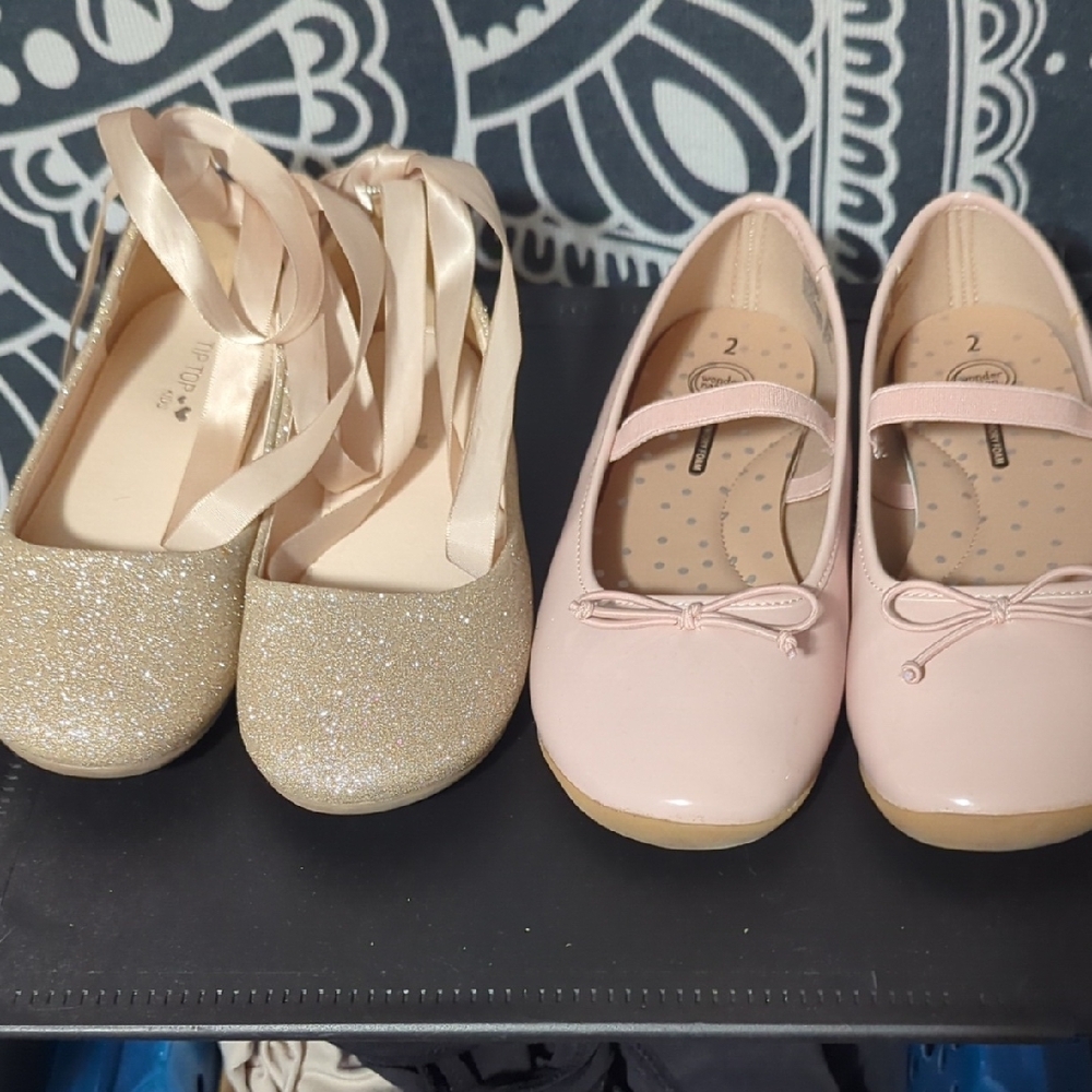 Gold and Pink Kids Ballet Flats